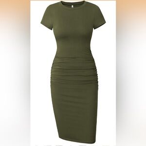Olive Green Ruched Dress